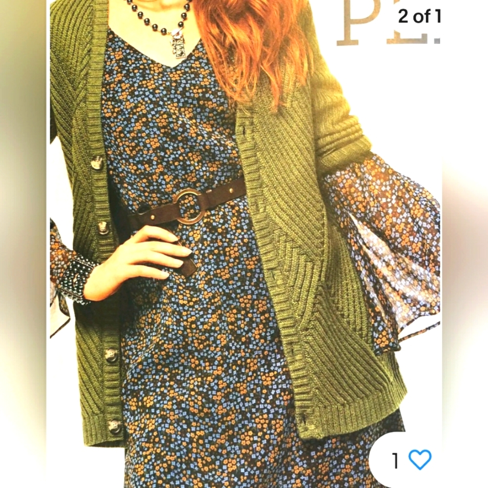 Cabi women poise sheer dress floral long flare sleeves v neck Small S. NEOT